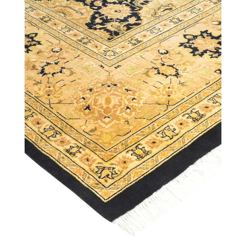 Tapis noir / beige / brun noué à la main de conception unique 7 pi 10 po x 10 pi 7 po Hayner