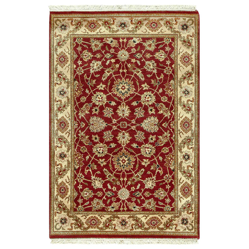 Tapis beige et rouge noué à la main de haute qualité