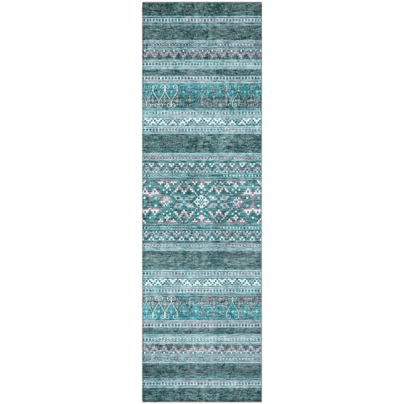 Premium Machine Washable Prisco Teal Rug, Runner 2'3" x 7'6"