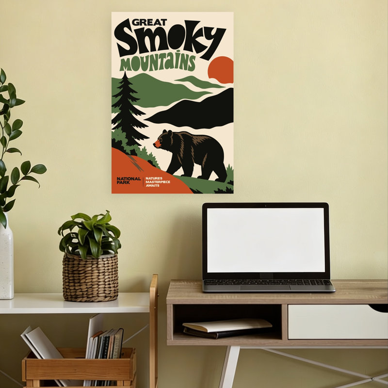 «Great Smoky Mountains Bear», reproduction d'art rétro de paysage d'ours rétro, H 18 po x l 12 po