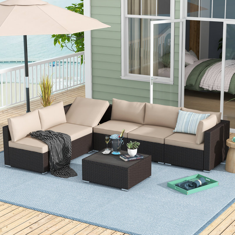Quadreka 6 Pieces Outdoor Couch Set Furniture with Coffee Table, Beige