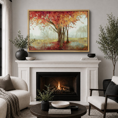 Automne, automne, "Érable orange dans la nature, paysage, grande impression sur toile encadrée"