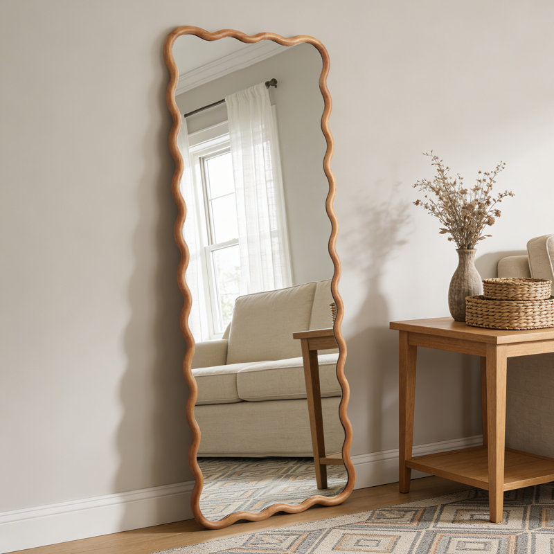 Wavy Solid Rubberwood Decorative Mirror, 65"x24", Rectangle