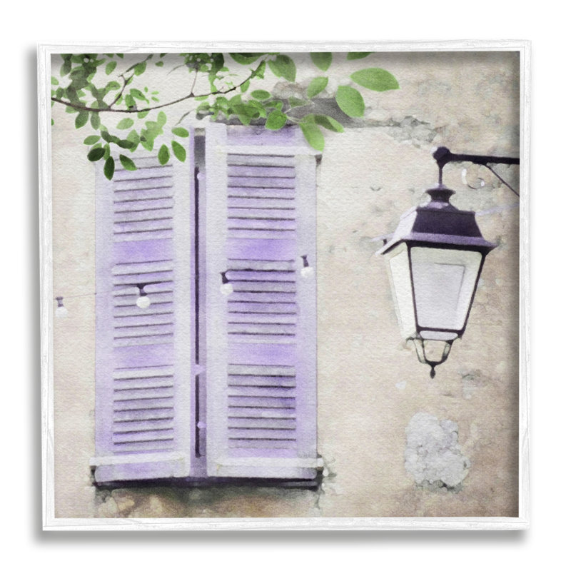 «Mauve Shutters Scenery On Wood» par LSR Design Studio Print, H 17 po x l 17 po x P 1,5 po, Giclée encadrée blanc bord de mer