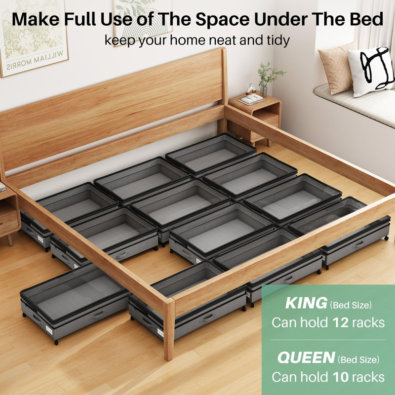 Under Bed Storage With Wheels 2Pack Height-Adjustable Under Bed Storage Containers,Under Bed Shoe Storage Organizer With Clear Window&Label, Suitable For Clothes Storage, Gray