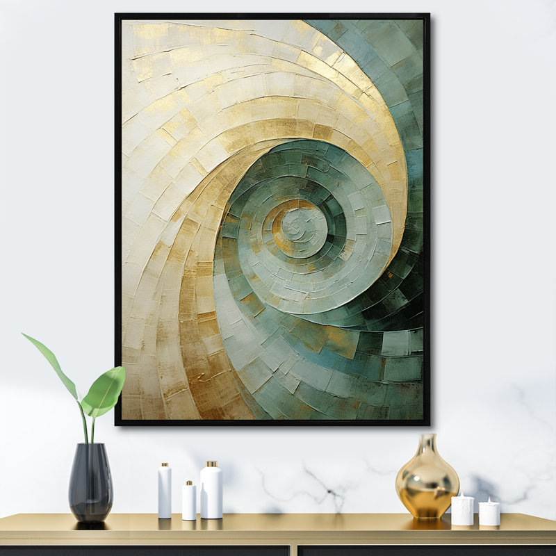 " Beige Minimalism Spiral Poteries ", 20" H x 12" W x 1" D, Black Floater Framed Canvas