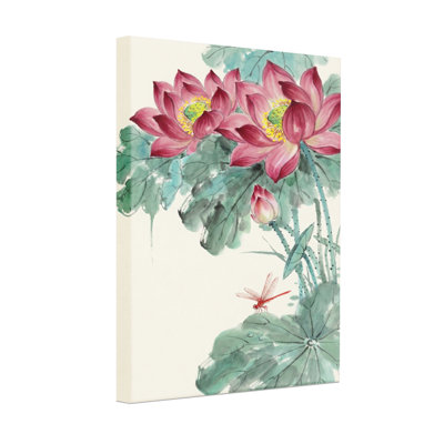Fleurs de lotus et libellule, impression sur toile tendue sur toile, ensemble de 1