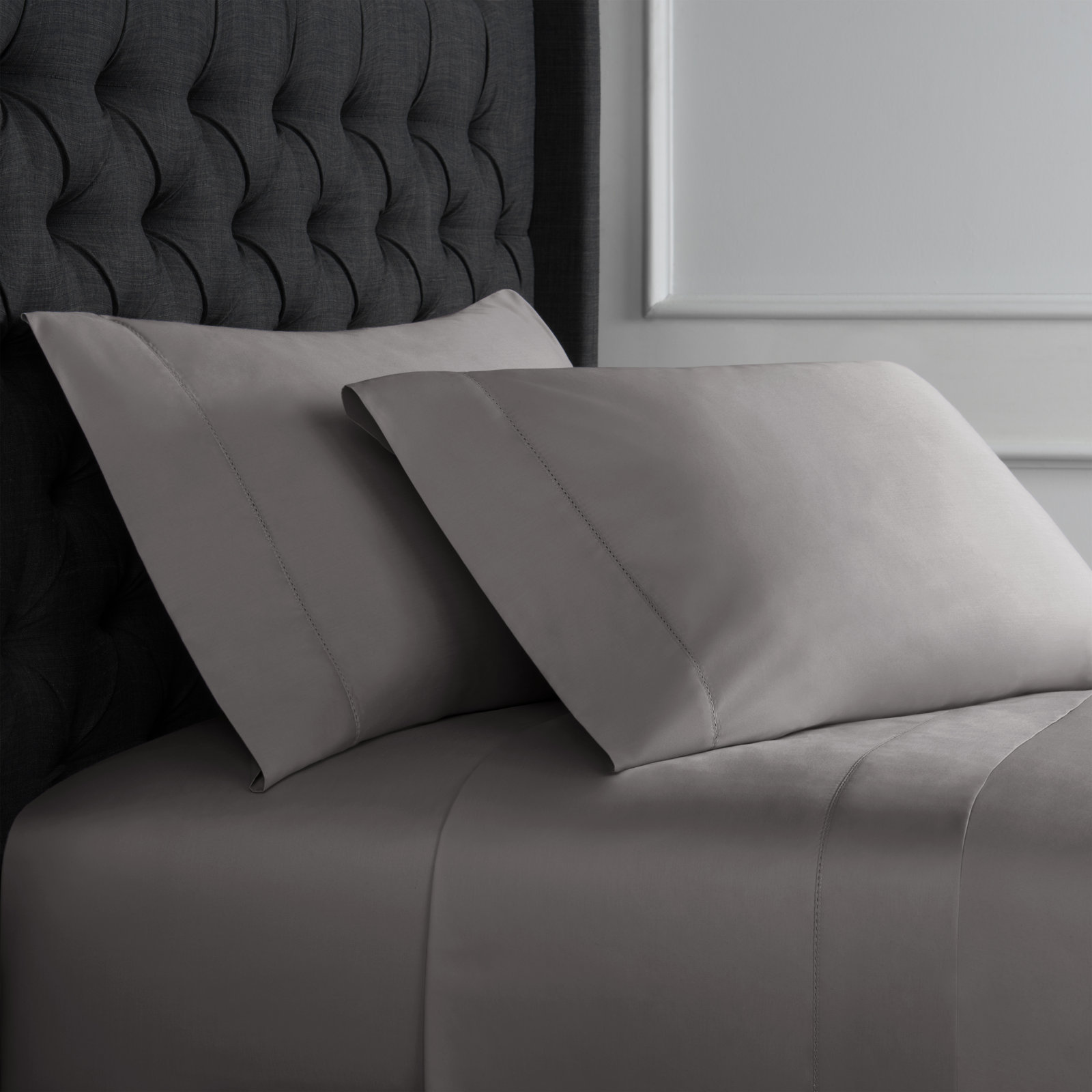 Barbe 100% Cotton Sheet Set, Cal.King Sheet Set+Fitted Sheet+2Pillowcases, Charcoal Gray