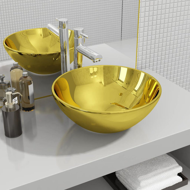 Fairmont Park Westward Ho! Ceramic Circular Sink, Gold, 14cm H x 32.5cm W x 32.5cm D