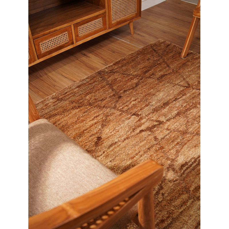 Tapis Sainte-Catherine en jute écologique noué à la main - 152 x 244 cm, rectangulaire, beige brun, motif moderne et contemporain, poils longs, fibre naturelle, tapis intérieur/extérieur fait main pour salon, chambre