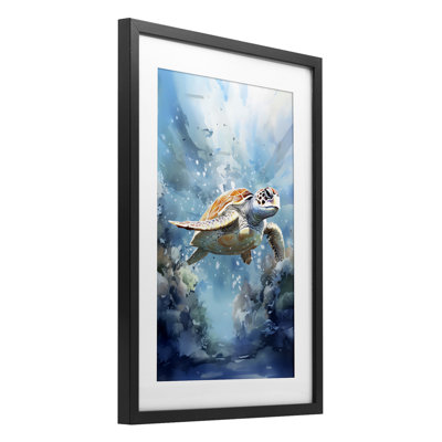 «Ocean Waves Turtle», reproduction sous verre encadrée par LSR Design Studio