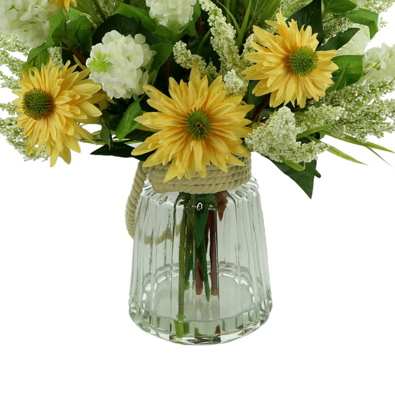 Faux Floral Arrangement with Daisies, Heather and Lilacs
