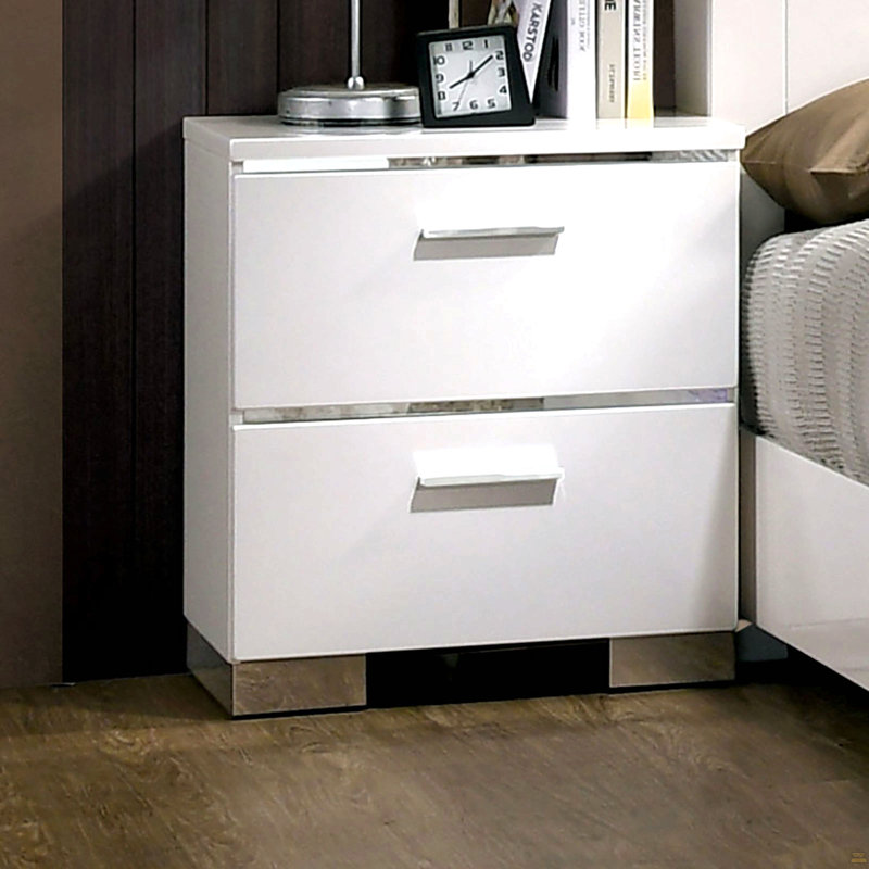 Nightstand With USB Charger And Chrome-Finished Legs
