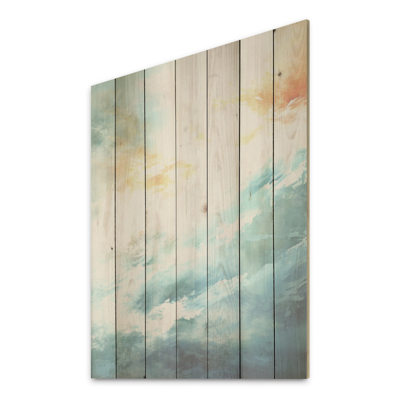 «Modern Coastal Collage Scenery I» - art mural en bois océan côtier sur bois de pin naturel, H 40 po x l 30 po