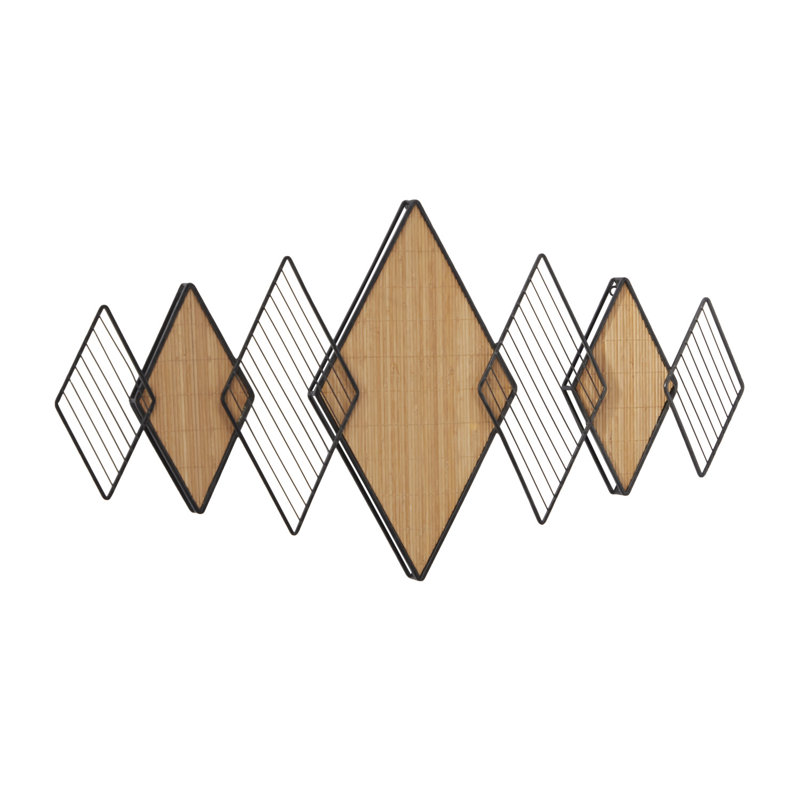 Modern Bamboo Diamond Wall Decor with Metal Wire Brown