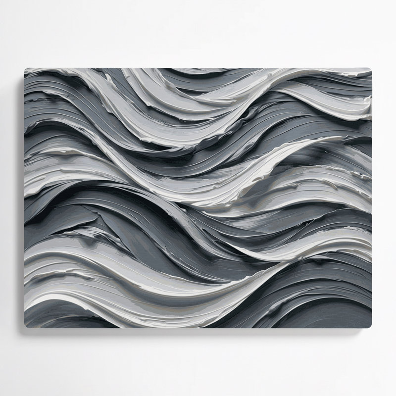 Horizontal Striped Steel Grey White Grey Metal Wall Art, 12" H x 18" W