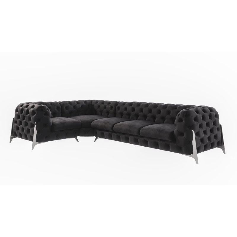 Juneri Chesterfield Corner Sofa, Black, Left Hand Facing
