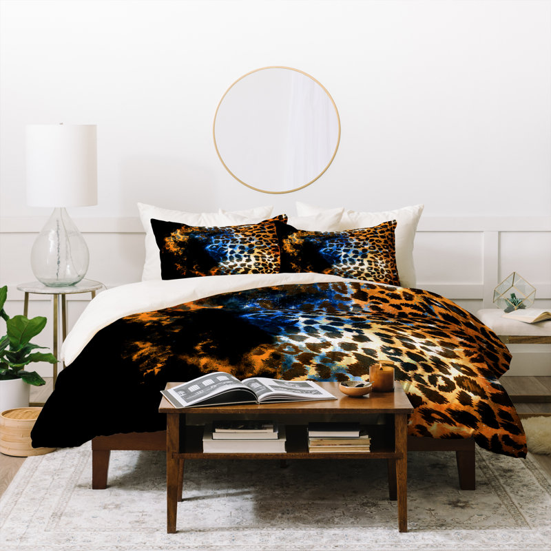 Ensemble de housse de couette Caleb Troy Leopard Storm, Housse de couette simple + 1 taie décorative stan