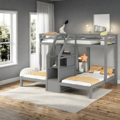 Lit superposé simple au-dessus de simple, conception moderne en bois de pin avec rangement