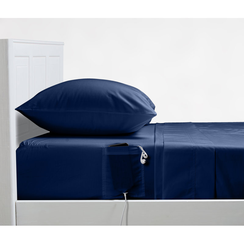 Percale Sheet Set, Twin XL Sheet Set + Fitted Sheet + 1 Pillowcase, Dark Denim