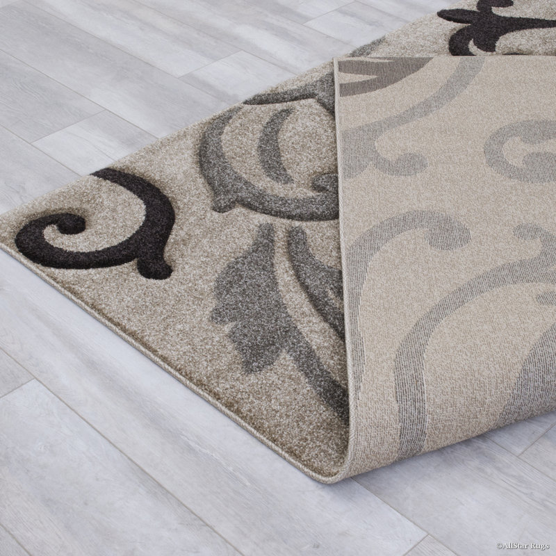 Tapis décoratif abstrait champagne, Rectangle 5 pi 2 po x 7 pi 2 po