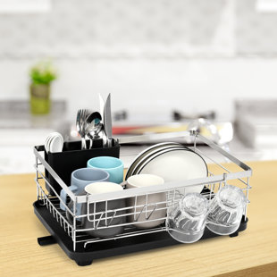 KitchenAid Large Capacity, Fully Size Self Draining Rust Resistatant Satin  Coated Dish Rack with Removable Flatware Caddy 20.47-Inch, Gray