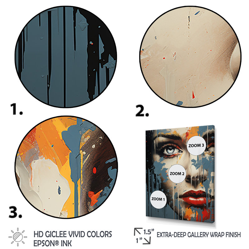 Encre liquide, portrait de femme graffiti I - art sur toile, Cadre flottant noir, H 44 po x l 34 po