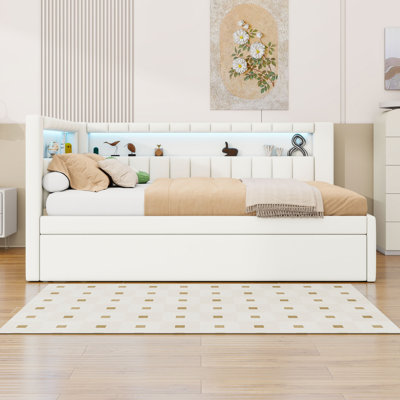 Lit de jour double rembourré avec couchette simple, ports USB et éclairage DEL