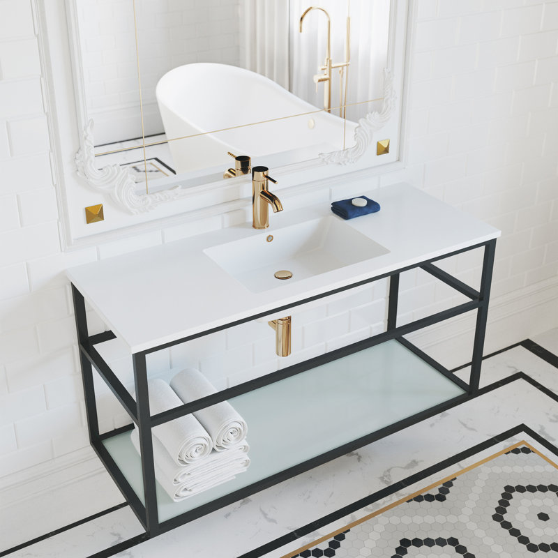 Pierre 48 Single, Open Shelf, Metal Frame Bathroom Vanity, Black