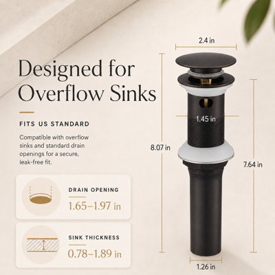 Stainless Steel Bathroom Sink Pop-Up Drain With Overflow