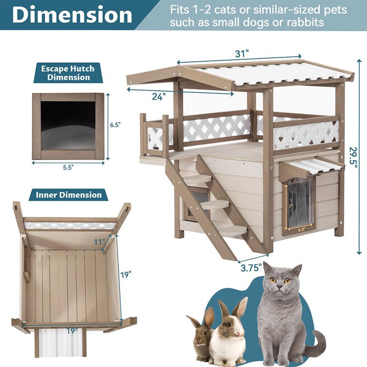 Tucker Murphy Pet Djordi Cat House for Outdoor Cats Feral Kitty Shelter with Insulated Liner for Winter Waterproof Rabbit Hutch for Bunnies, Cats