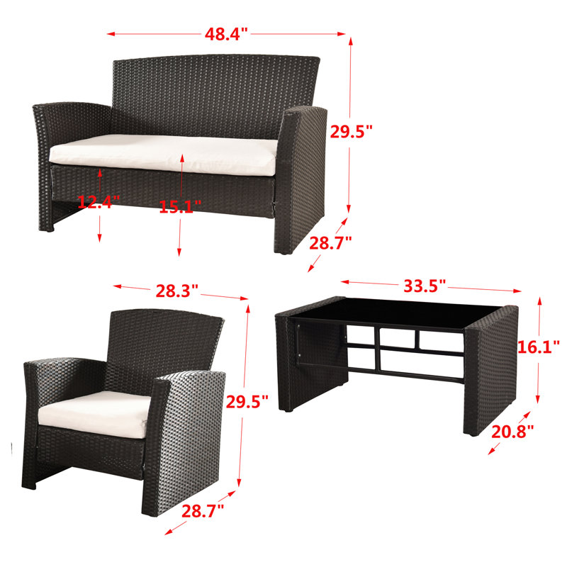 Ensemble de conversation en rotin avec coussins 4 pièces Hemmo, Beige