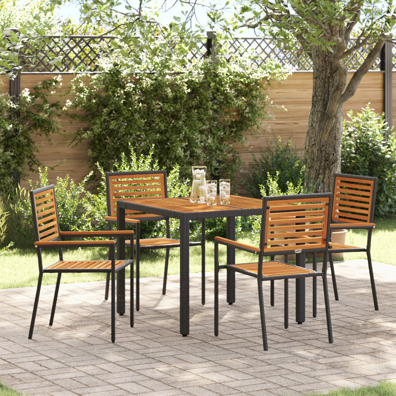 5 Piece Garden Dining Set, Black