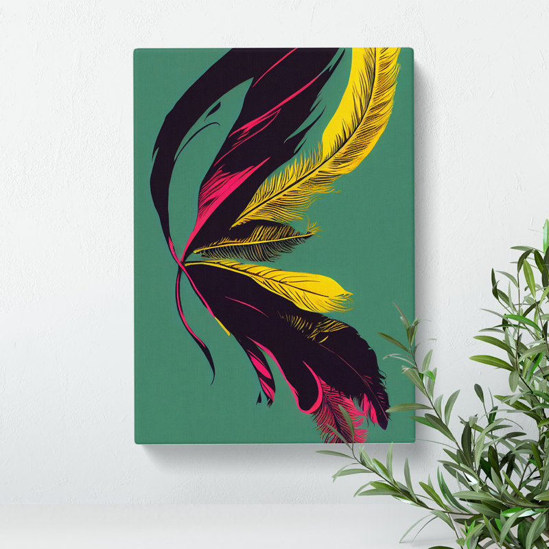 Colourful Feather No.4 - Print, Wrapped Canvas, 50cm H x 35cm W x 3cm D, No Matte