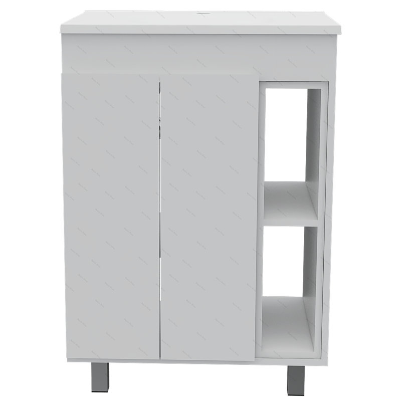 Armoire de meuble-lavabo autoportante blanche à 2 tablettes