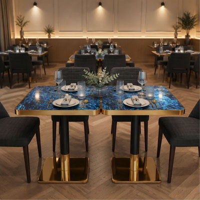 Ensemble de 2 tables de salle à manger carrées modernes, 61 cm (24 po) sans joint apparent, style café, avec pied central, finition brillante de 3,6 cm (1,4 po) d'épaisseur, résistantes à la chaleur, idéales pour les restaurants.