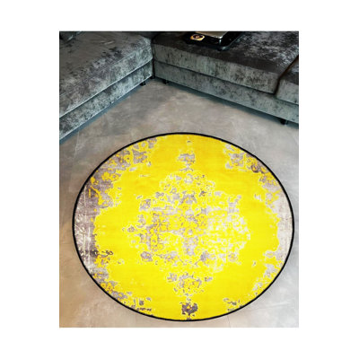 Tapis jaune lavable à motif rond jaune