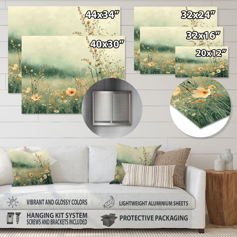 Orange Country Wildflowers Dream - impression de fleurs sauvages sur métal, H 28 po x l 60 po