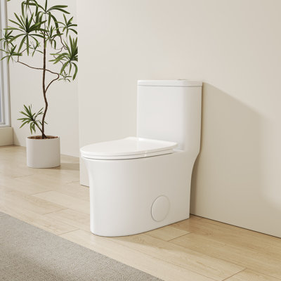 14.37" W CUPC Certified, One Piece Elongated Confort Height Toilet, Space Saving, Dual Flush, Stain Resistant, Scratch Resistant, Leak Resistant, Antimicrobial, Soft Seat Close