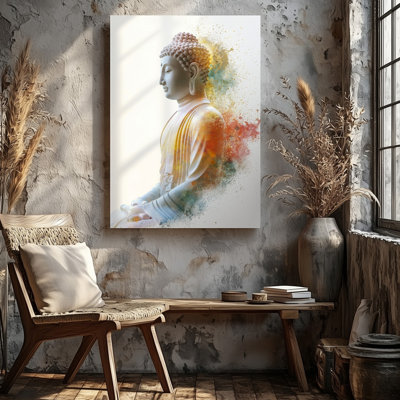 Toile, profil serein d'une silhouette de Bouddha illustrée dans un art mural, style sculptural lisse avec détails complexes