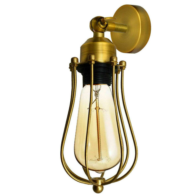Bomar Adjustable Arm Sconce with Cage Shade – Vintage Traditional Wall Light for Living Rooms, Bedrooms, and Hallways., Gold