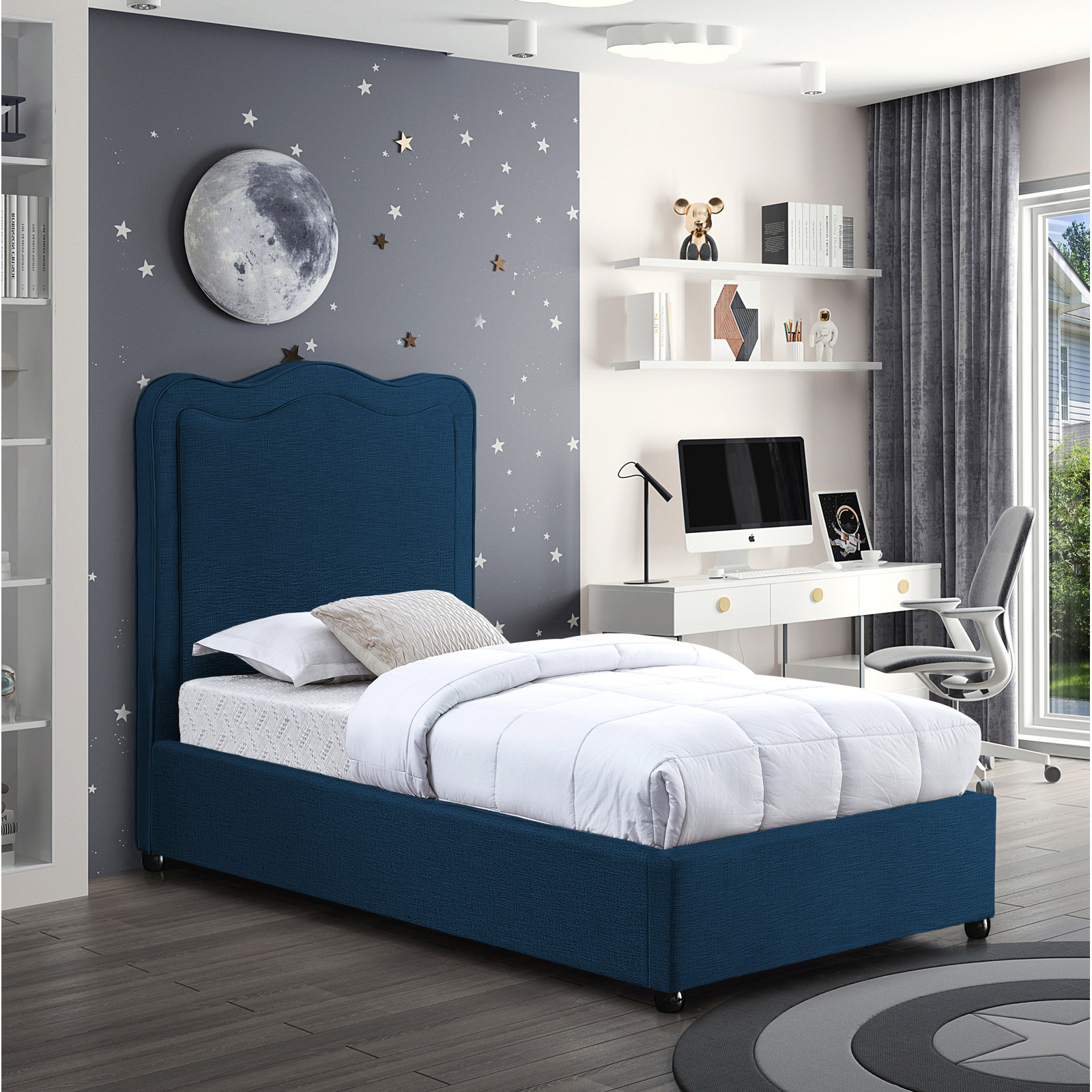 Felix Upholstered Bed, Bed Navy Linen, Twin
