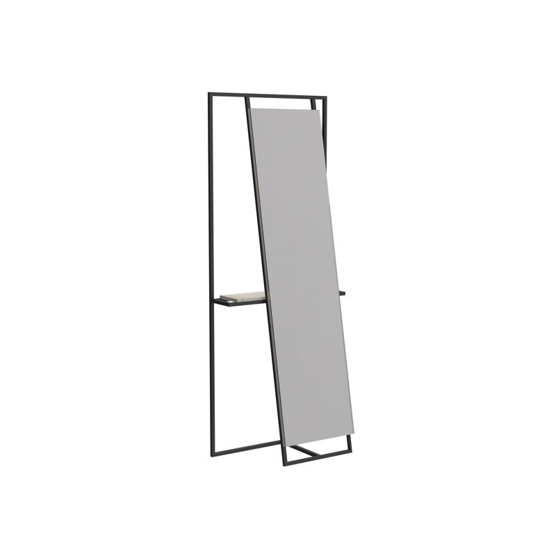 Euclid Stainless Steel Flat Floor Mirror with Shelves, Matt Black