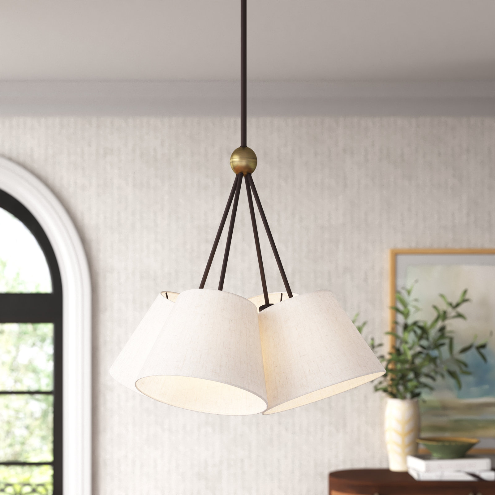 Grove 3 - Light Steel Dimmable Cone Chandelier, Oatmeal, Bronze