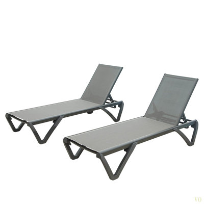 Patio Chaise Lounge Outdoor Aluminum Polypropylene Chair With Adjustable Backrest, Poolside Sunbathing Chair For Beach,Yard,Balcony (2 Lounge Chairs)