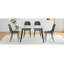 Ensemble de table et de chaises. Table de salle à manger rectangulaire moderne, convenant à 4 à 6 personnes. Comptoir en verre trempé + panneau inférieur en panneau de fibres à densité moyenne, assorti à 4 chaises de salle à manger en lin et coton avec pieds en métal.
