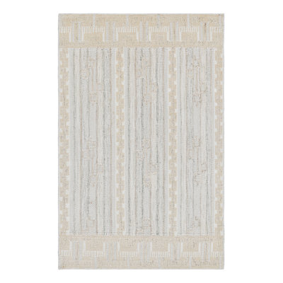 Rug & Kilim's Scandinavian Style Rug In Cream, White & Blue Geometric Patterns