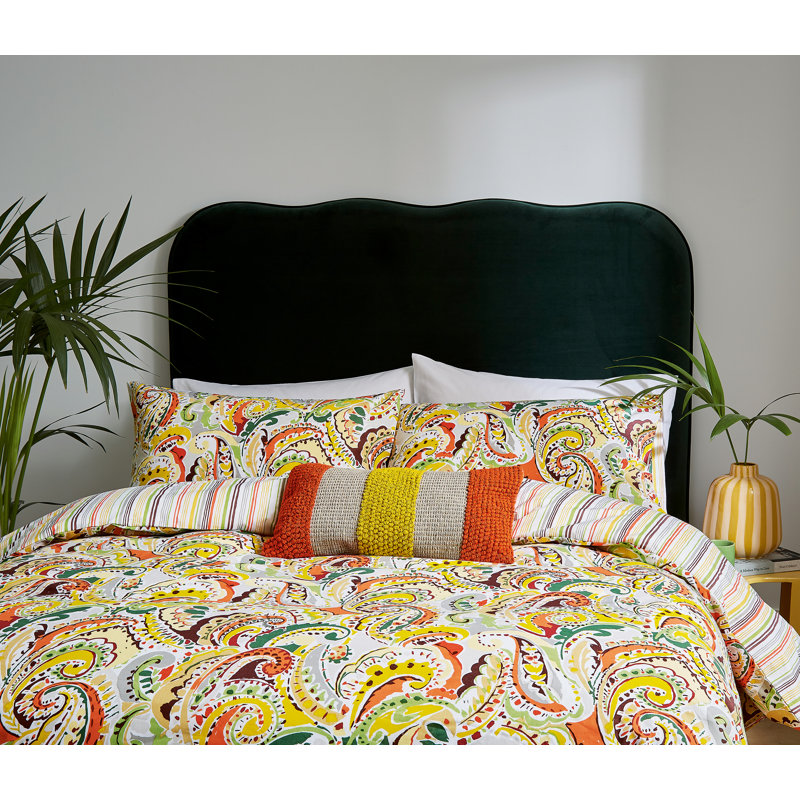 Penny Cotton Duvet Cover Set, Yellow, King Size Duvet Cover + 2 Pillowcases