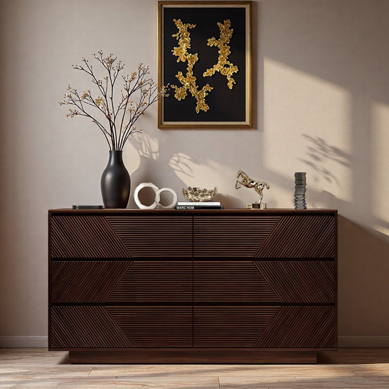 Commode d'entrée Mid-Century, Brun, H 29,5 po x l 55,1 po x P 15,7 po