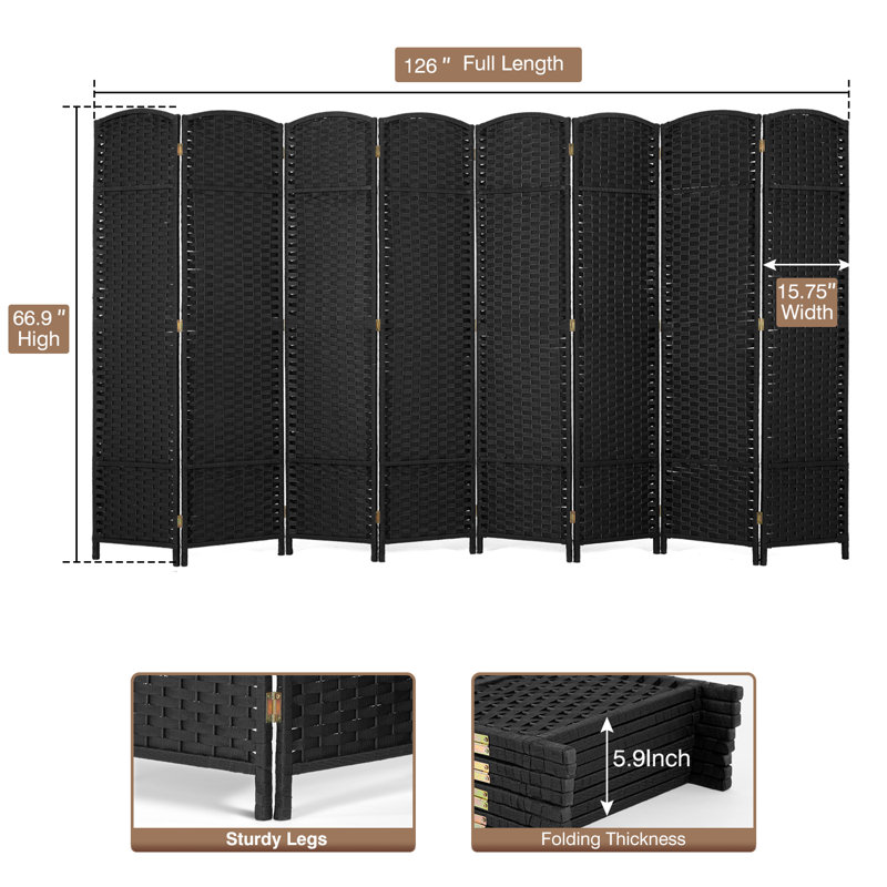 Paravent 8 panneaux, cloison de 5,57 pieds de hauteur, cadre en bois imperméable, écran d'intimité pliant autoportant pour une utilisation intérieure et extérieure, séparateur de pièce portable